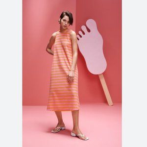 Zara Pink Orange Striped Sleeveless Midi Terrycloth Tank Dress Size S